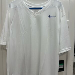 Nike Men's White and Blue Short Sleeve Jersey
